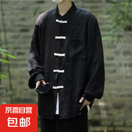 新中式國(guó)風(fēng)男裝立領(lǐng)襯衫男高級(jí)感盤扣提花長(zhǎng)袖襯衣漢服上衣外套男 WB-C33【黑色】 XL