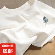 220克純棉短袖男t恤2025新款男生時尚貓咪印花上衣男士夏季體恤 2038白色(三色筆觸胸標) L