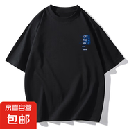 2025短袖T恤夏季男生純棉印花重磅寬松潮流半袖打底體恤男女同款 黑色-字母小胸標(biāo) 600 L