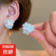銀針薄紗花朵流蘇耳釘清新森系薄荷綠超仙耳環(huán)小眾夸張?jiān)O(shè)計(jì)感耳飾 3#銀針-藍(lán)色