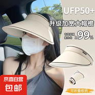 【京東物流】防曬帽子女夏季遮陽帽戶外防紫外線空頂帽沙灘太陽帽 【外投專享】 米白色