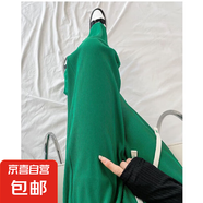 夏季少女直筒褲女夏垂墜感高腰修身拖地褲褶皺褲闊腿褲女百搭長(cháng)褲 綠色 均碼 加大版