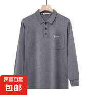 長袖t恤男春季打底衫翻領(lǐng)中老年加厚寬松冬裝爸爸裝彈力上衣 潮社坊R18深灰色 2XL