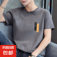 啄木鳥新品純棉100%純棉夏季短袖T恤男透氣百搭圓領半袖T休閑打底 1029灰色 XL