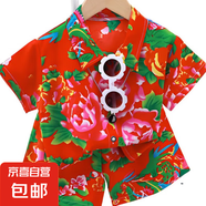 夏天兒童民族風網(wǎng)紅碎花短袖套裝男女童薄款喜慶碎花短袖套裝 C2-大花紅色15xk26 100