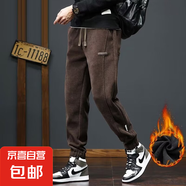 燈芯絨休閑褲子男秋冬季潮牌工裝束口運(yùn)動(dòng)衛(wèi)褲ins潮流青年哈倫褲 咖色（加絨款） XL 建議115-130斤