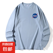 NASALIKE純棉春秋季新印花款圓領(lǐng)衛(wèi)衣套頭長(zhǎng)袖上衣男女T恤打底衫 淺藍(lán)色 -NASA印花-C01180長(zhǎng)T XL