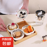 迪士尼正版可愛米奇陶瓷調(diào)料碟小食碟精致復(fù)古女生成人家用小吃碟 復(fù)古奶油方碟（4碟帶托盤） 1個(gè)