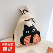 韓國ins針織包包女生背心包小方包新年針織袋手拎包針織包包斜跨 手提包可愛貓咪