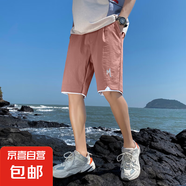 妄潮冰絲短褲男夏季薄款外穿速干休閑褲男士五分潮流沙灘籃球運動 【高質量涼感跑量款】BSL108磚紅 2XL 建議體重130-140斤可穿
