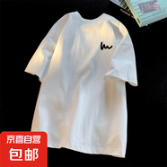 美式純色夏季短袖男t恤女簡約寬松百搭ins潮流情侶裝打底上衣 白色 【港元素T445】 M 【建議90-110斤】