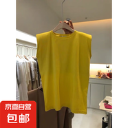 2020新款夏季純色圓領(lǐng)無袖T恤女韓版寬松百搭設(shè)計感上衣背心ins潮 黃色 L