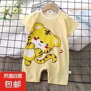 【兒童連體衣哈衣】2025嬰幼兒爬服純棉夏季新款韓版男寶寶薄款 H14-短爬疑問虎 73cm
