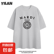 220克純棉Mardi短袖四葉草印花圓領(lǐng)短袖美式徽章夏季百搭T恤上衣 淺灰色 M