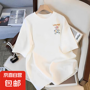 夏季純棉字母印花短袖t恤男女同款情侶裝圓領(lǐng)打底衫半袖體恤上衣 白色LO XXXL