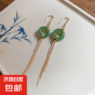 真金電鍍鋯石玉髓流蘇耳墜新中式時(shí)尚國潮耳環(huán)輕奢高級感氣質(zhì)耳飾 耳鉤-金色-綠色（真金電鍍）