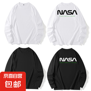 NASALIKE純棉長袖t恤男寬松圓領(lǐng)打底衫2025春季字母印花百搭上衣 白色+黑色 -NS字母印花-C01180長T L
