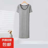 甜辣妹條紋t恤連衣裙2025新款夏女收腰顯瘦氣質(zhì)寬松中長(zhǎng)款T恤裙子 黑色 均碼