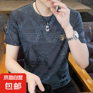清倉(cāng)冰絲短袖t恤男寬松潮牌高端提花男裝大碼胖子T恤衫半袖上衣潮 【冰絲涼感跑量】CSF136藍(lán)色 8XL 建議體重215-225斤可穿