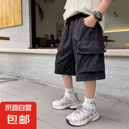 男童短褲夏季外穿2025新款童裝夏裝兒童褲子男孩大童工裝褲短褲 【正木童6076】黑色 170