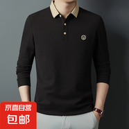 春秋季新款男士長袖T恤高檔翻領(lǐng)刺繡polo衫休閑百搭大碼上衣男 黑色 3XL 【推薦165-180斤】