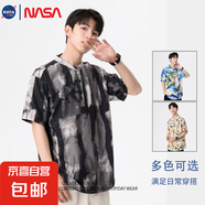 NASALIKE2025夏季薄款漸變色花紋寬松休閑花襯衣日系半袖上衣服 水墨畫 -NASA-2361襯衫 2XL 【130-150斤】