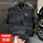 短袖t恤男夏季炒色重工燙鉆情侶滿天星半袖男款韓版透氣圓領(lǐng)T恤衫 黑色 3XL