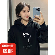 重磅銀狐絨秋冬加絨加厚衛(wèi)衣女2025新款爆款黑色連帽美式寬松 黑色（重磅純棉加絨加厚） M