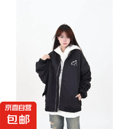 國潮美式春秋閃電印花飛行夾克女2024秋季新款寬松休閑棒 黑色-防水小牛津面料 M