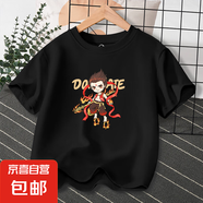 兒童短袖2025新款哪咤服裝男童夏季純棉t恤上衣女童衣服 黑色DX（k少年哪吒） 150