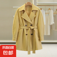 品牌折扣店撤柜女裝【寵】翻領(lǐng)綁帶雙排扣風(fēng)衣外套2025春裝新款 黃色 XL