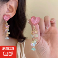 銀針彩色水晶花朵流蘇耳環(huán)甜美小清新耳鉤耳墜韓系高級感耳飾批發(fā) 6#銀針-彩色