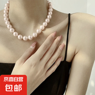 正品澳白施家珍珠項鏈女款秋冬新款鎖骨鏈輕奢小眾頸鏈毛衣鏈正圓 櫻花粉12MM 45CM磁吸扣