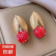 銀針不規(guī)則珍珠復(fù)古耳環(huán)小眾設(shè)計(jì)感法式耳釘耳墜時(shí)尚氣質(zhì)耳飾批發(fā) 111#銀針-金色-紅色