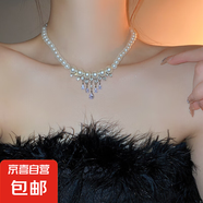 真金電鍍珍珠鑲鉆花朵項鏈小眾時尚百搭鎖骨鏈氣質(zhì)輕奢高級感飾品 35#項鏈-銀色