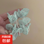 銀針薄紗花朵流蘇耳釘清新森系薄荷綠超仙耳環(huán)小眾夸張?jiān)O(shè)計(jì)感耳飾 1#銀針-綠色