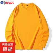 NASALIKE純棉秋冬季新款純色圓領(lǐng)衛(wèi)衣常規(guī)版套頭長(zhǎng)袖上衣男女款T恤打底衫 C01180長(zhǎng)T-黃色 5XL【修身直筒版】