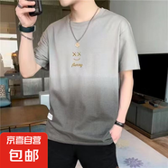 短袖t恤男夏季新款冰絲短袖男潮牌港風(fēng)半袖上衣男五分打底體恤衫 轉(zhuǎn)角網(wǎng)批T107灰色 2XL 【135-150斤】