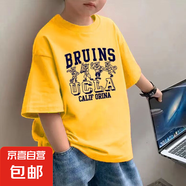 其他品牌2025夏季純棉夏裝韓版潮流男童T恤時髦ins寶寶帥氣半袖上衣潮SL 純棉半袖-UCLA-黃色【單件裝】 120 (建議40-50斤)