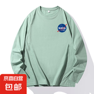 NASALIKE純棉春秋季新印花款圓領(lǐng)衛(wèi)衣套頭長袖上衣男女T恤打底衫 豆綠色 -NASA印花-C01180長T 2XL