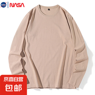 NASALIKE純棉秋冬季新款純色圓領(lǐng)衛(wèi)衣常規(guī)版套頭長袖上衣男女款T恤打底衫 C01180長T-卡其 L【修身直筒版】