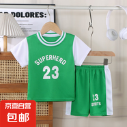 兒童短袖套裝中大童運動(dòng)服男童籃球服男孩速干衣夏季女寶寶兩件套 綠色 110 碼建議身高95-105cm