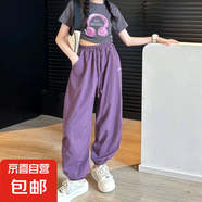 兩件女童哈倫夏季薄款兒童燈籠褲中大童寬松洋氣休閑褲潮束腳褲 【一條裝】女童防蚊褲xc（紫色） 170 建議身高160cm左右