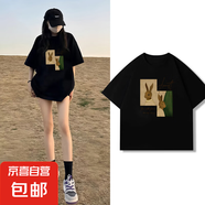 220克純棉短袖女t恤夏季2025新款爆款美式復(fù)古黑色顯瘦上衣B701YL 黑-2268回首兔 2XL