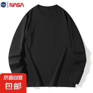 NASALIKE純棉秋冬季新款純色圓領(lǐng)衛(wèi)衣常規(guī)版套頭長袖上衣男女款T恤打底衫 C01180長T-黑色 5XL【修身直筒版】