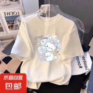 女童短袖體恤夏新款2025中大童夏裝洋氣卡通上衣兒童韓版寬松T恤 白色 2087 160