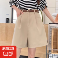 西裝短褲女夏季韓版高腰寬松闊腿褲小個(gè)子休閑工裝褲中褲五分褲子 卡其色 L