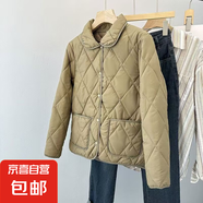 春秋季輕薄款女士新款小棉襖短款純色翻領(lǐng)薄款外套棉衣女百搭 卡其 2XL 建議90-110斤