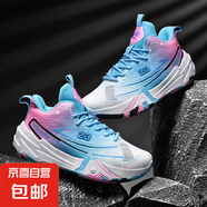 正品男孩鴛鴦籃球鞋女孩網(wǎng)面透氣青少年實戰(zhàn)摩擦有聲音運動鞋會響 粉月 38