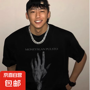 夏季新款時尚半袖印花短袖t恤男2025夏季寬松大碼美式高街潮流帥 港元素T529黑色 5XL